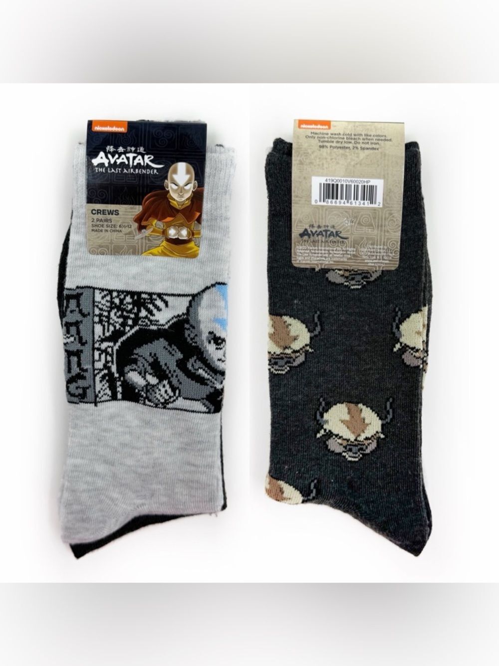 Avatar the Last Airbender Crew Socks 2 Pack Mens Women’s Nickelodeon Aang Appa